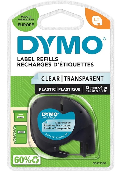 Letratag 12 mm x 4 M Plastik Etiket Şeffaf 12268