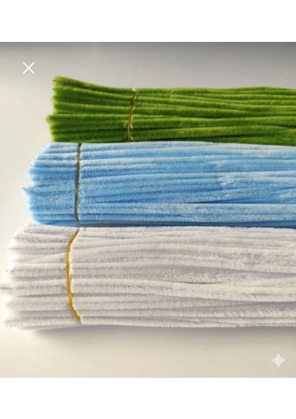 75 Adet 3'lü Şönil Set Beyaz, Bebek Mavi ve Açık Yeşil ,çiçek Yapımına Uygun Tüylü Tel fiyatları