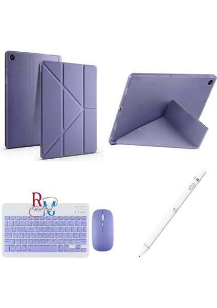 Galaxy Tab A9 Plus X210 11'' Uyumlu Standlı Kılıf Dokunmatik Kalem ve Klavye Mouse 3'lü Set Lavanta