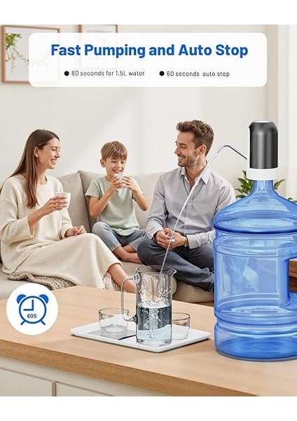 Otomatik Içme Suyu Pompası, USB Şarj, Evrensel 5 Galon Şişe Için Taşınabilir Elektrikli Su Sebili Anahtarı - Siyah indirimleri