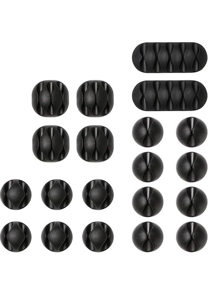 Kablo Klipleri Kablo Tutucu, Çok Amaçlı Kablo Yönetim Kablosu Düzenleyici Seti Masa, Güç Kablosu, USB Şarj Kablosu, Şarj Aletleri, Ses Kablosu, 20'li Paket, Siyah