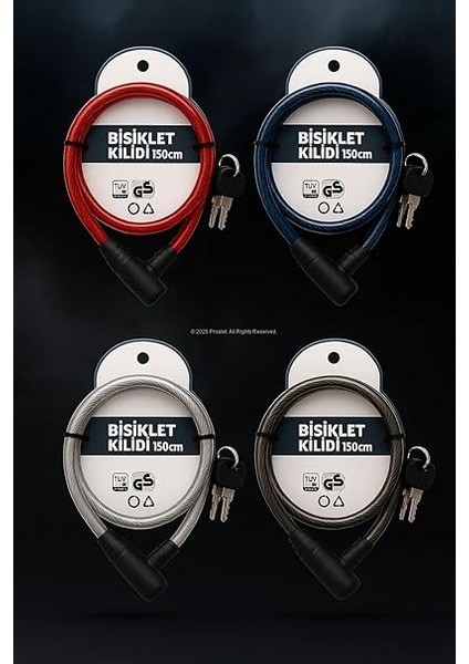 Yedek Anahtarlı Bisiklet Kilidi, Çelik Halatlı, Pvc Kaplamalı Dayanıklı Kilit, Motor, Bebek Arabası ve Seyyar Araba Için Uygun Güvenlik Kilidi (150 Cm) modelleri