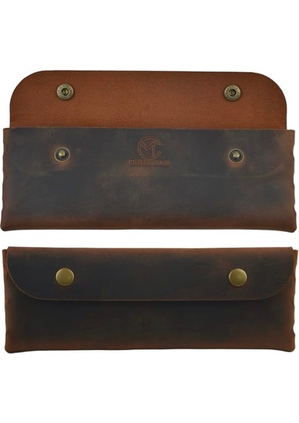 El Yapımı Kalemlik Hakiki Deri, Deri Küçük Kalem Kutusu – Iş, Ofis, Okul Aksesuar Tutucu, Klasik ve Minimal El Yapımı Tasarım Vintage Kalemlik (Taba)