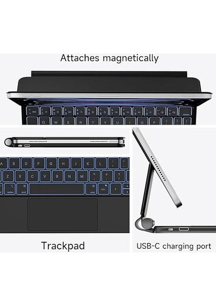 Teknolojı iPad Air 11 Inç M2 Çip Uyumlu Magic Keyboard, Dokunmatik Yüzey, Mıknatıslı Aydınlatmalı Klavyeli Kılıf modelleri