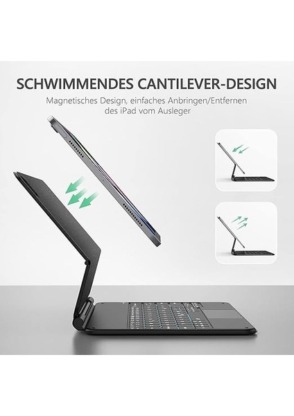 Teknolojı iPad Air 11 Inç M2 Çip Uyumlu Magic Keyboard, Dokunmatik Yüzey, Mıknatıslı Aydınlatmalı Klavyeli Kılıf indirimleri