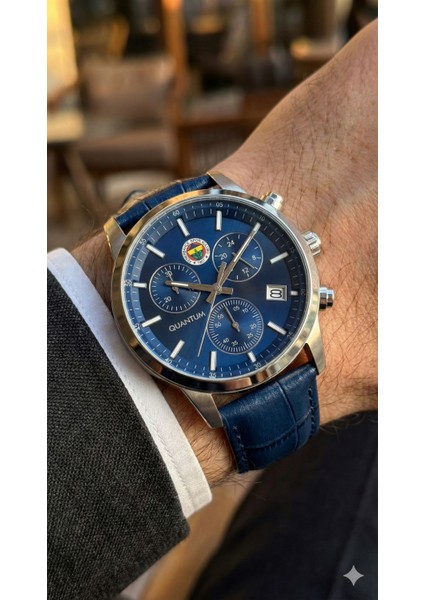 Taraftar Lisanslı Erkek Kol Saati - 10 Atm Su Geçirmez,lacivert Deri Kordon,multifonksiyonel Tasarım