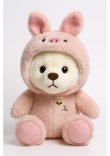 Şapkalı Peluş Ayıcık | Pembe Tavşan Kostümlü Yumuşacık Uyku Arkadaşı | Kız Çocukları Için Güvenli Doğum Günü Hediyesi