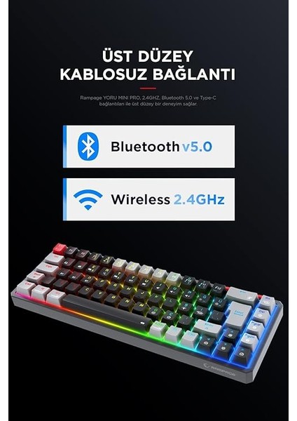 Yoru Mini Pro Siyah/gri 2.4ghz+Bt5.0+Type-C Red Swich Q Mekanik Gaming Oyuncu Klavye Rgb fiyatları