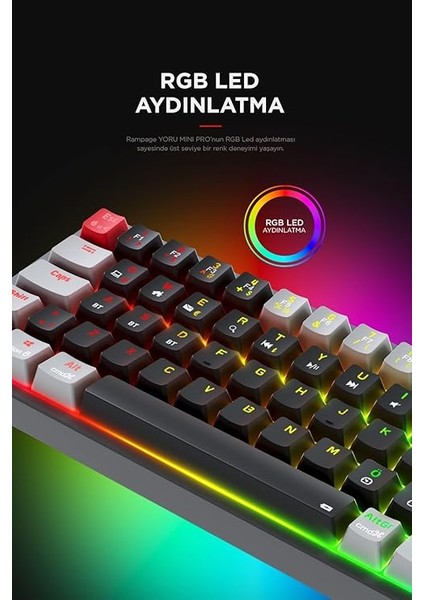 Yoru Mini Pro Siyah/gri 2.4ghz+Bt5.0+Type-C Red Swich Q Mekanik Gaming Oyuncu Klavye Rgb fırsatları