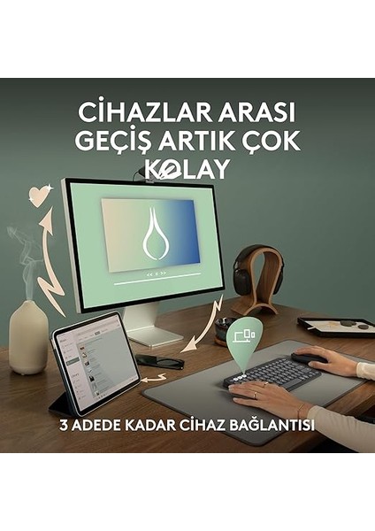 Pebble Keys 2 K380S Kablosuz Klavye, Çoklu Cihaz Özellikli, Kişiselleştirilebilir Kısa Yollar, Bluetooth, Taşınabilir, Windows, Macos, Ipados, Android, Chrome Os, Easy-Switch, Türkçe Q, Siyah modelleri