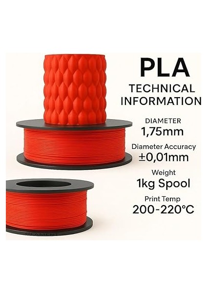 Pla+ Filament 1.75MM 1 kg - Kırmızı fiyatları
