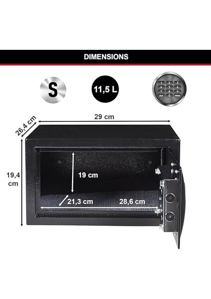 Lock Şifreli Kasa, Elektronik Kombinasyon, 11 L, 19,4 x 29 x 26,4 cm indirimleri