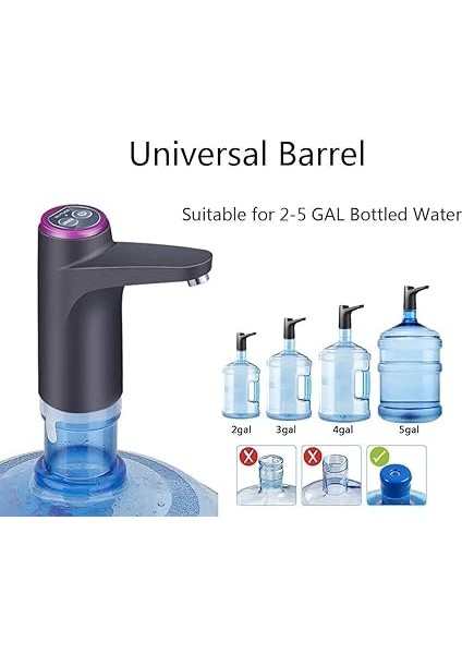 Blue Su Sebili, Taşınabilir Su Şişesi Pompası, Evrensel 3, 4 ve 5 Galon Için, USB Elektrikli Şarj ve Otomatik Kapanma Anahtarı (Siyah) modelleri