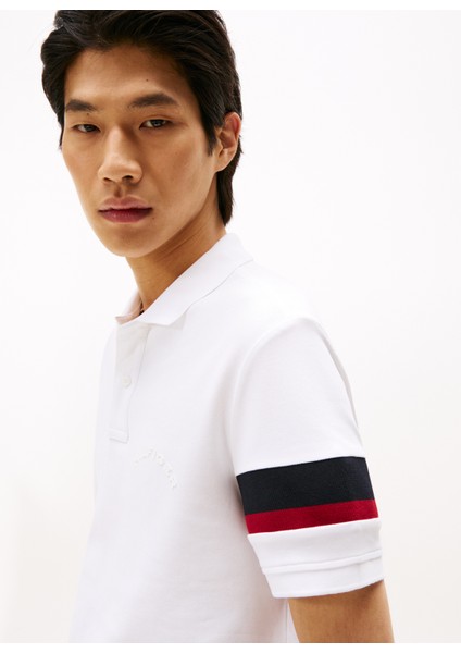 Beyaz Erkek Polo T-Shirt MW0MW41354YBR_RWB Sleeve Tape Reg P modelleri