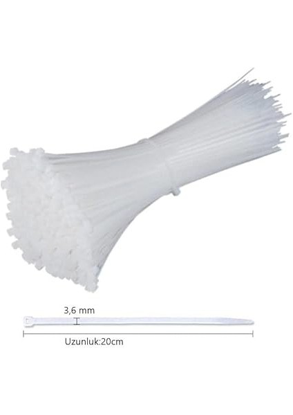3,6X200 Beyaz Kablo Bağı 20CM Plastik Cırt Kelepçe TOPLAYICI-100 Adet fiyatları