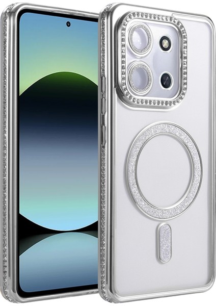 Xiaomi Redmi 15C Uyumlu Kılıf Simli Magsafe Şarj Destekli Kamera Lens Korumalı Parıltılı Kapak