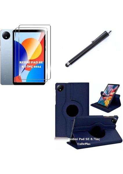 Redmi Pad Se 8.7inç ile Uyumlu Kılıf Dönen Tablet Kilifi Ekran Koruyucu+Kalem (Redmipad Se 11INÇ Değildir) Lacivert