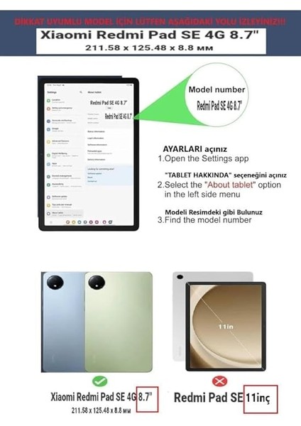Redmi Pad Se 8.7inç ile Uyumlu Kılıf Dönen Tablet Kilifi Ekran Koruyucu+Kalem (Redmipad Se 11INÇ Değildir) Lacivert fiyatları