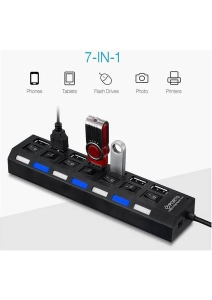 Port USB Hub Çoklayıcı Çoğaltıcı Onoff Düğmeli Işıklı Adaptörlü fiyatları