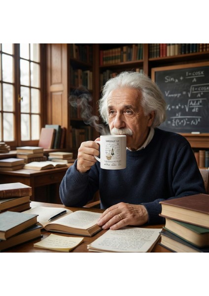 Schrödinger’in Kedisi Baskılı Porselen Kupa-Standart Kulplu Kupa-Einstein-Curie-Fizik-Kimya