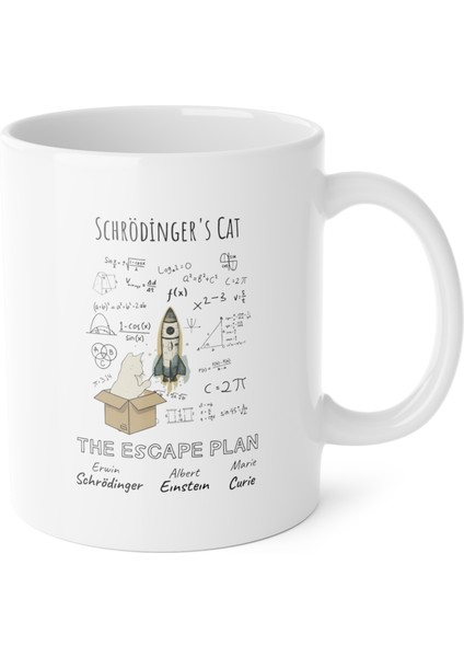 Schrödinger’in Kedisi Baskılı Porselen Kupa-Standart Kulplu Kupa-Einstein-Curie-Fizik-Kimya modelleri