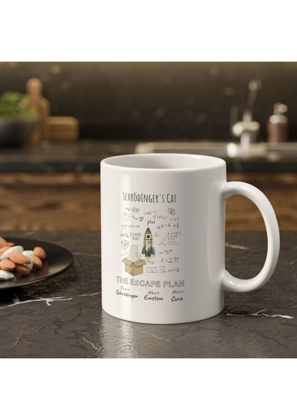 Schrödinger’in Kedisi Baskılı Porselen Kupa-Standart Kulplu Kupa-Einstein-Curie-Fizik-Kimya indirimleri