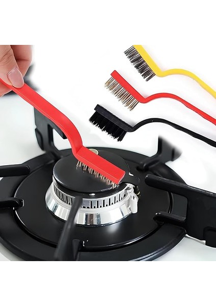 Fırça Seti, 3'ü 1 Arada Detaylı Ocak, Fayans, Araba Tel Temizlik Fırçası (Bakır-Demir-Plastik)