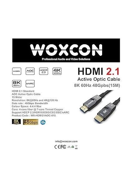 - 8k HDMI Aoc Fiber Kablo - HDMI 2.1 Standart - 48GBPS, 8k 60Hz, 4K 120Hz, 4K 60Hz, Earc, Hdr, D-Hdr, Hdcp2.3, Dolby Vision, Dolby Atmos (15 Metre) fiyatları