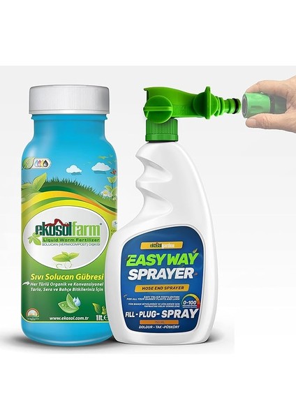 Easy Way Hortum Ucu Sprayer + 1 Litre Ekosolfarm Sıvı Solucan Gübresi - Çim ve Tüm Bahçe Bitkileri Için Hortum Ucu Sıvı Gübreleme Aparatı