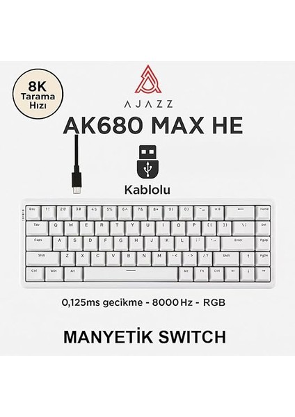 AK680 Max He Kablolu Manyetik Switch Klavye - 8000Hz - 0.125MS (AK680 Max He - Beyaz) fiyatları