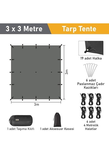 Tarp Gölgelik Tente, Taşınabilir Örtü Branda Çok Işlevli Outdoor Açık Hava Kamp Seyahat Tente Branda Güneşlik Karavan Tente Yan Çadır Gölgelik - 300X300 cm - Gri fiyatları