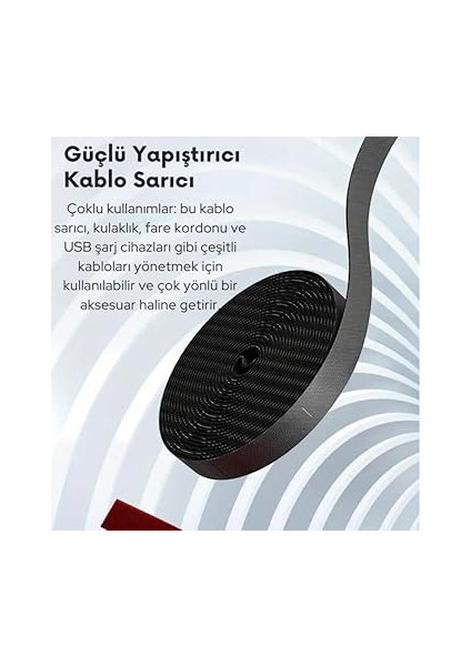 5 Metre Cırt Cırt Bantlı Kablo Sarıcı Düzenleyici Organizatör, Kesilebilir Kablo Düzenleyici Siyah fırsatları