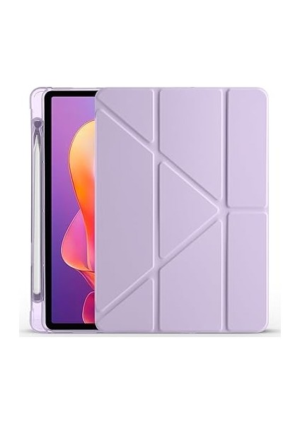 Xiaomi Redmi Pad 2 ile Uyumlu Kılıf Tri Folding Silikon Kalem Bölmeli Katlanabilir Standlı Pu Deri Yumuşak Kapak, Tablet Kılıfı [akıllı Kapak, Uyku Modlu] - Lila modelleri