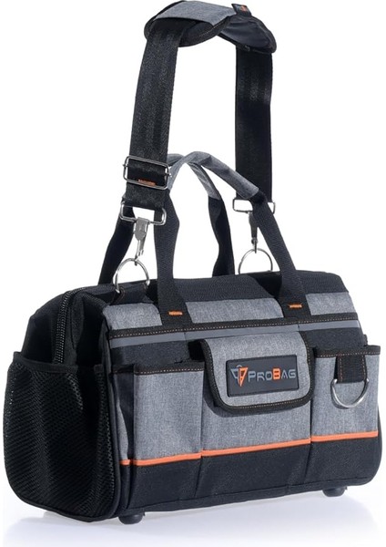 Geniş Ağızlı Ağır Hizmet Bez Alet Takım Çantası, Gri/siyah.