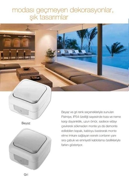 Palmiye Beyaz Anahtar + Topraklı Priz Çabul Bağlantı Kombini fırsatları