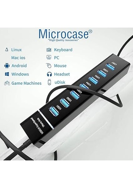 USB 3.0 Super Speed 7 Port 5 Gbps USB Çoklayıcı Hub 30 cm Model No: AL2695 - Siyah fırsatları