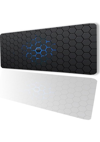 Mavi Siyah Altıgen Desenli Kaymaz Gaming Oyuncu Masaüstü Dikişsiz Klavye Mouse Pad 32X70CM