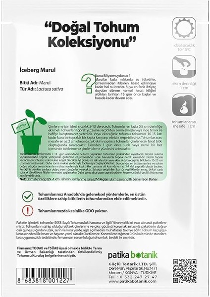 Botanik 750 Adet Yerli Ata Iceberg, Göbek Marul Tohumu modelleri