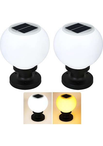 2 Adet Küre Set Üstü Solar LED Bahçe Lambası 20W | Güneş Enerjili + 220V Elektrikli Hibrit, Fotoselli, IP65 Su Geçirmez, E27 Duy, 2 Modlu Işık (Beyaz-Günışığı, 25X30 Cm)