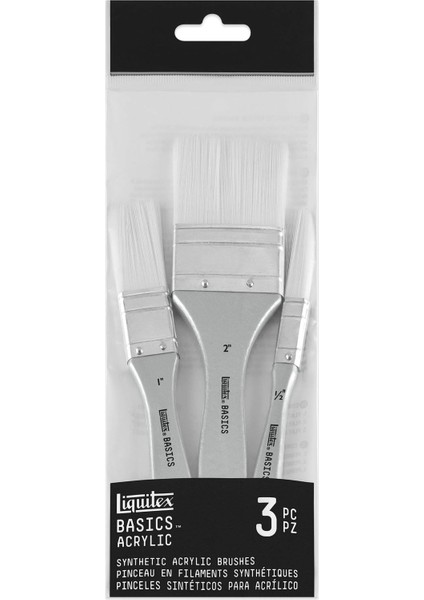 Basics 3699369 Sentetik Fırça Seti, 3 Düz Fırça – Kısa Sap, Akrilik Boyalar Için, Maksimum Performans, Yüksek Esneklik ve Kullanım Ömrü – Fırça Seti 3 Adet