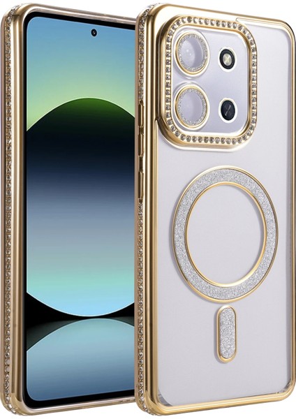 Xiaomi Redmi 15C Uyumlu Kılıf Simli Magsafe Şarj Destekli Kamera Lens Korumalı Parıltılı Kapak