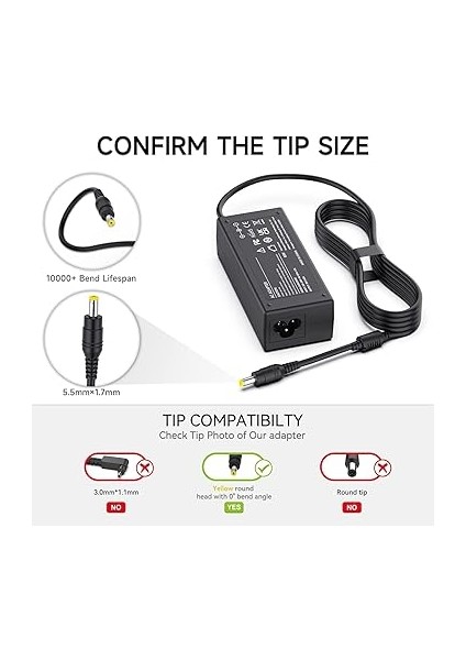 Acer Aspire 5 3 E1 E3 E5 V3 V5 E14 E15 E17 Es1 S3 R3 5250 5750 5920 5742 5253 5733 5517 5532 5349 7560 A315 Dizüstü Bilgisayar Şarj Kablosu 65W 19V 3,42A Ac Dc Adaptörü (5,5 x 1,7 Mm) fiyatları