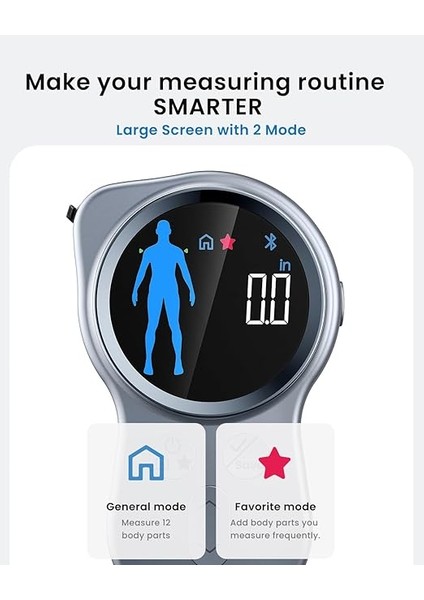 Yükseltilmiş Vücut Ölçü Bandı - Kilo Kaybı, Kas Kazancı ve Fitness Ilerlemesini Izlemek Için Geliştirilmiş Alet, Hassas Hem Inç Hem De Santimetre Cinsinden Dijital Akıllı Geri Çekilebilir Bant fiyatları