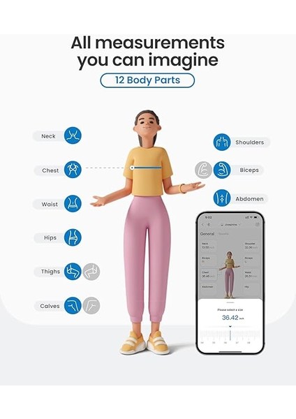 Yükseltilmiş Vücut Ölçü Bandı - Kilo Kaybı, Kas Kazancı ve Fitness Ilerlemesini Izlemek Için Geliştirilmiş Alet, Hassas Hem Inç Hem De Santimetre Cinsinden Dijital Akıllı Geri Çekilebilir Bant modelleri
