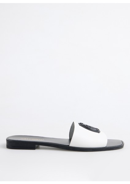 Beyaz Kadın Deri Terlik