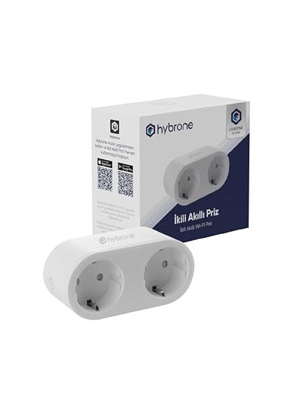 Akım Korumalı Ikili Wi-Fi Akıllı Priz, 16 Amper, Enerji Izleme, Çocuk Kilidi, Uygulama ile Uzaktan Kontrol