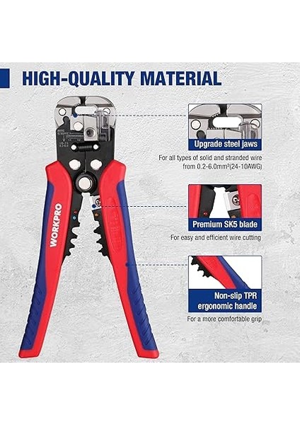 Kablo Sıyırma Pensesi 200 mm Otomatik, 3'ü 1 Arada Sıyırma, Sıkma ve Kesme, Sıkma Pensesi, Tel Kesici, Awg 24-10 (0,2 – 6,0 Mm²) Kablolar Için Çok Fonksiyonlu Kablo Sıyırma Aleti modelleri