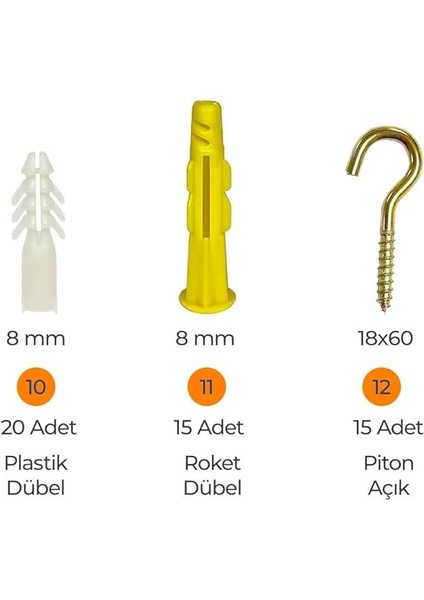 Hobi-2 502 Parça 14 Çeşit, Pul, Çivi, Piton, Kroşe, Vida ve Dübel Seti, Takım Çantalı indirimleri