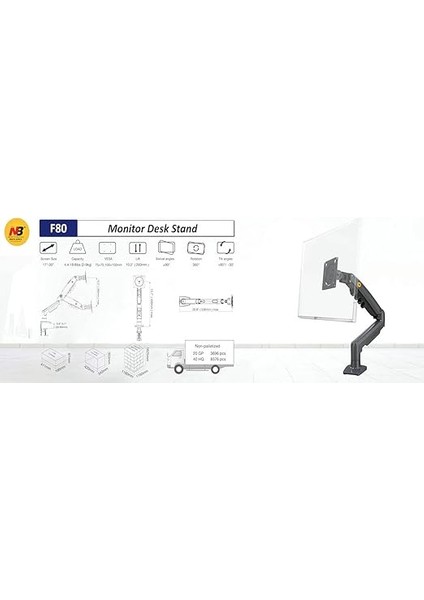 Bayou Nb F80 17-30" Amortisörlü 2-9 kg Monitör Standı indirimleri