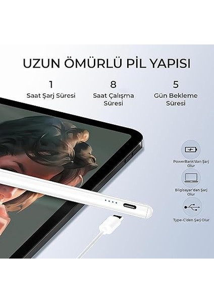 Universal Tablet Kalemi – Kapasitif Stylus, Usb-C Şarjlı, 1.5 mm Hassas Uç, 8–10 Saat Pil, Manyetik Tutuş, Ipad/android Telefon & Tablet Uyumlu, 2 Yedek Uç fiyatları